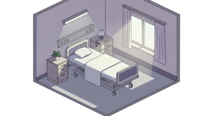 Hospital room illustration isometric view