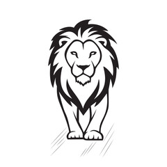 A powerful and majestic black and white illustration of a walking lion. This striking graphic is ideal for logos