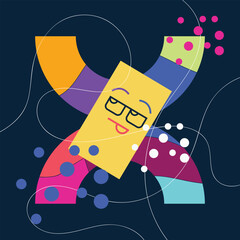 Colorful geometric abstract cartoon, cute poster idea for kids, trendy vector illustration
