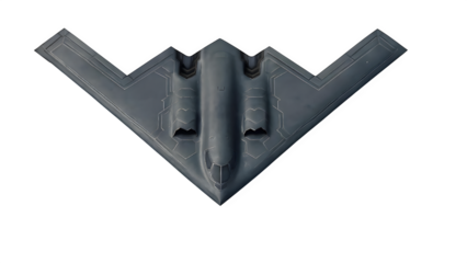 Futuristic B-2 Spirit Concept with Digital HUD Overlays on Transparent Background