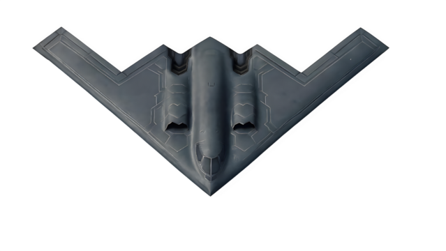 Futuristic B-2 Spirit Concept with Digital HUD Overlays on Transparent Background