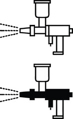 Painting Work Icons. Black and White Vector Icons of Spray Gun for Car Painting. Car service concept