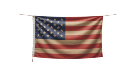 Vintage American Flag Hanging on a Wood Rod - Patriotism, History, and National Pride