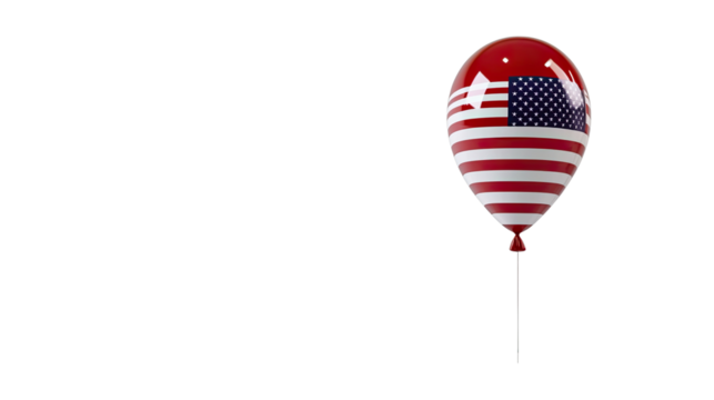 Colorful balloon with the American flag pattern featuring bold stars and stripes design floating in air isolated on white background