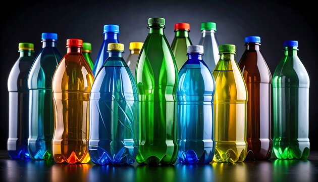Colorful plastic bottles in various shades