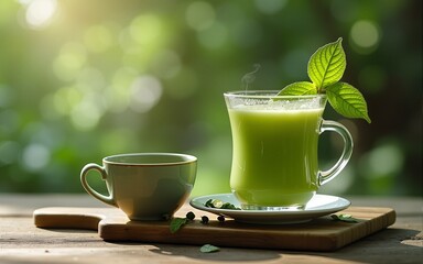Matcha accessories and green tea. High quality