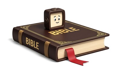 Cartoon Character on Bible Book with Red Bookmark