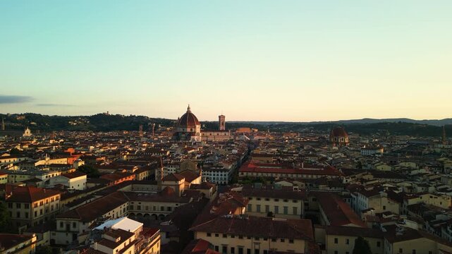 The cityscape of Florence with the cathedral of the Catholic Archdiocese of Florence, Italy. 4K, high quality.