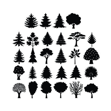 Silhouette Tree Collection A Set of Minimalist Black and White Tree Illustrations for Design Projects