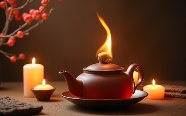 Beautiful chinese tea ceremony with candle flame decoration. High quality