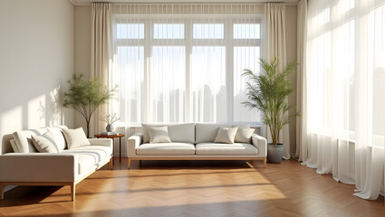 Fototapeta premium Bright and Airy Living Room with Natural Light and Minimalist Decor