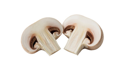 Fototapeta premium Two Halves of a Fresh Button Mushroom Isolated on Transparent Background
