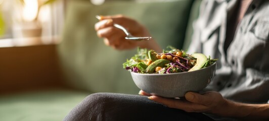 The Delightful Bowl of Fresh Salad Enjoyed on a Cozy Afternoon.