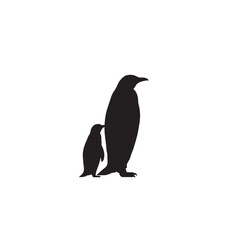 Penguin Pair Silhouette on White Background – Vector Illustration for Symbolic Love, Arctic Companionship, and Nature-Inspired Unity Concepts