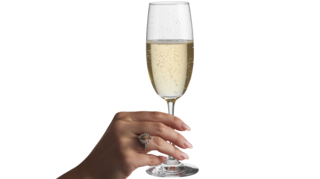 Woman's Hand Holding a Glass of Sparkling Champagne - Powered by Adobe