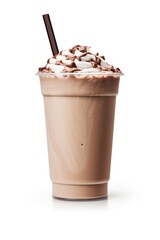 Iced Chocolate milk in takeaway cup milkshake chocolate smoothie.