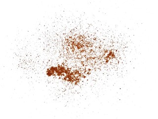 Pile cocoa powder isolated on white, top view. Cocoa powder explosion on white background. pile cinnamon powder isolated on white background. Cocoa Powder Isolated, Cacao Dust Pile.
