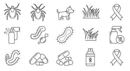 Obraz premium Collection of line drawings illustrating Lyme disease prevention and awareness