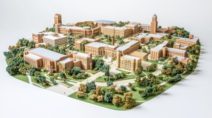 Fototapeta premium Detailed Architectural Model of University Campus, Miniature Cityscape, Aerial View.