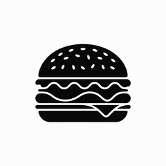 Simple black silhouette icon of a delicious hamburger