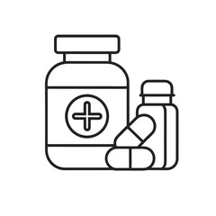 Outline of pills and medicine bottle isolated on white background