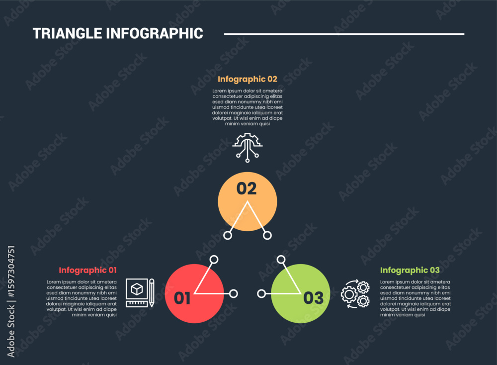 Aufkleber triangle shape infographic process diagram with triangle on circle shape edge with dot line connecti