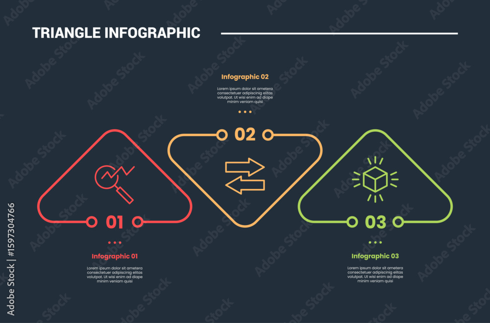 Poster triangle shape infographic process diagram with round triangle upside up down with dot connection un