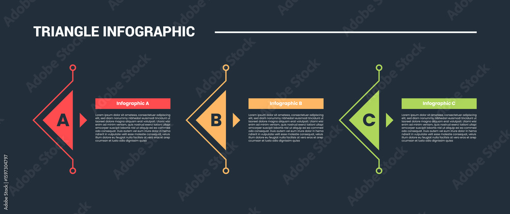Aufkleber triangle shape infographic process diagram with arrow triangle pointer on horizontal direction with 