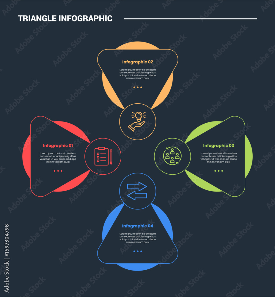 Aufkleber triangle shape infographic process diagram with big circle layer behind on cycle circular direction 