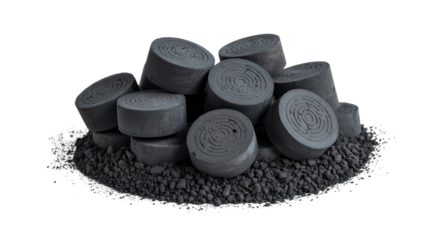 Stack of Dark Grey Cylindrical Objects on Dark Grey Powder