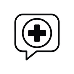 Speech bubble with medical symbol isolated on white background