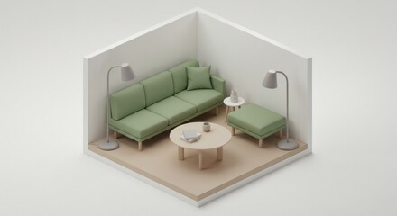 Fototapeta premium Isometric minimalist living room scene