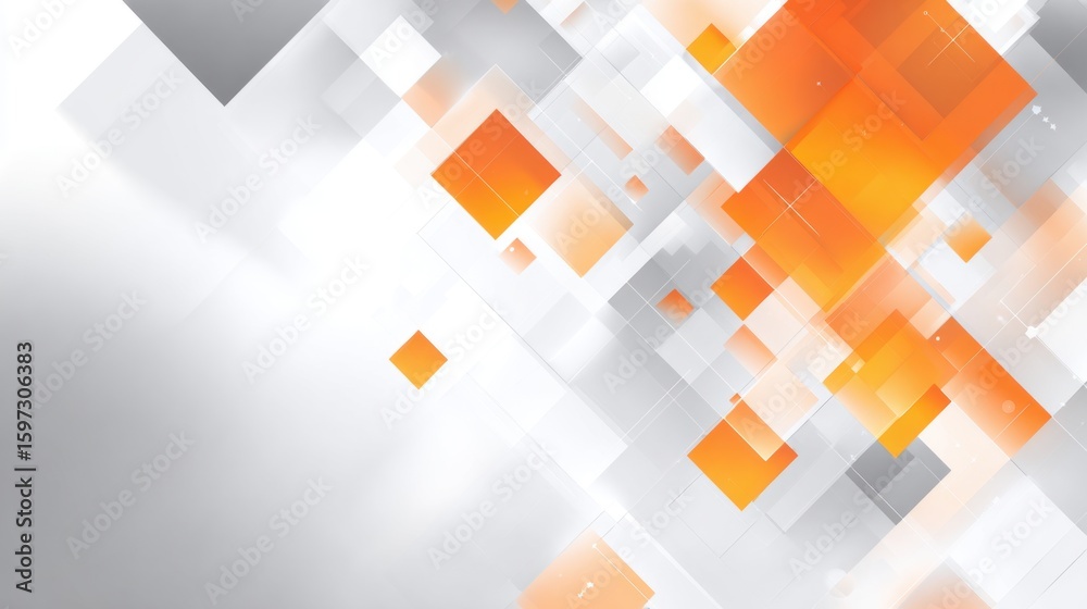 Poster vivid orange and gray squares create a dynamic abstract design. the shapes interlock in a visually e