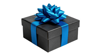 Fototapeta premium Elegant Black Gift Box with Blue Ribbon Bow