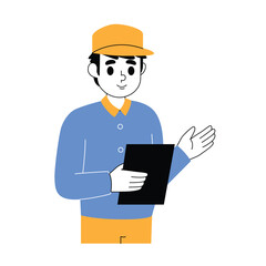 Illustration of a courier checking the package list