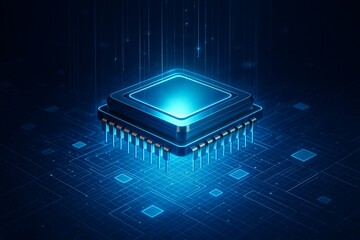 Microchip processor circuit board technology on dark blue background. Information Processing Concept. Circuit board high-tech technology background. vector illustration  