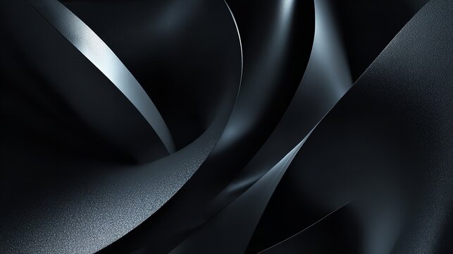 Abstract black and white background with a smooth, futuristic 3D wave pattern of blue and black lines, creating a digital art illustration with a silky, shining texture