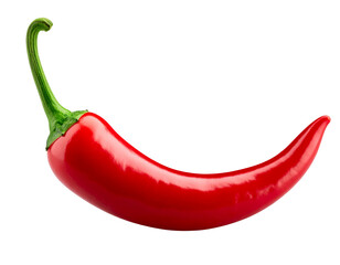  Single Red Chili Pepper Curved and Glossy, Side View, Isolated
