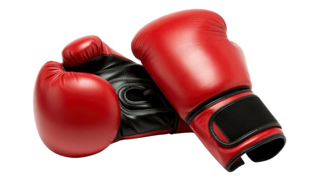 Pair of Red Boxing Gloves on Transparent Background