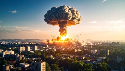 Aerial view of a city-wide explosion