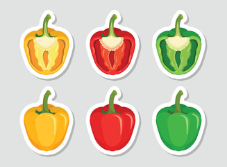 Pepper bell sticker icon set collection in flat style. Fresh paprika vector illustration on isolated background. Healthy food sign business concept.