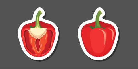 Red pepper bell icon sticker in flat style. Fresh paprika vector illustration on isolated background. Healthy food sign business concept.