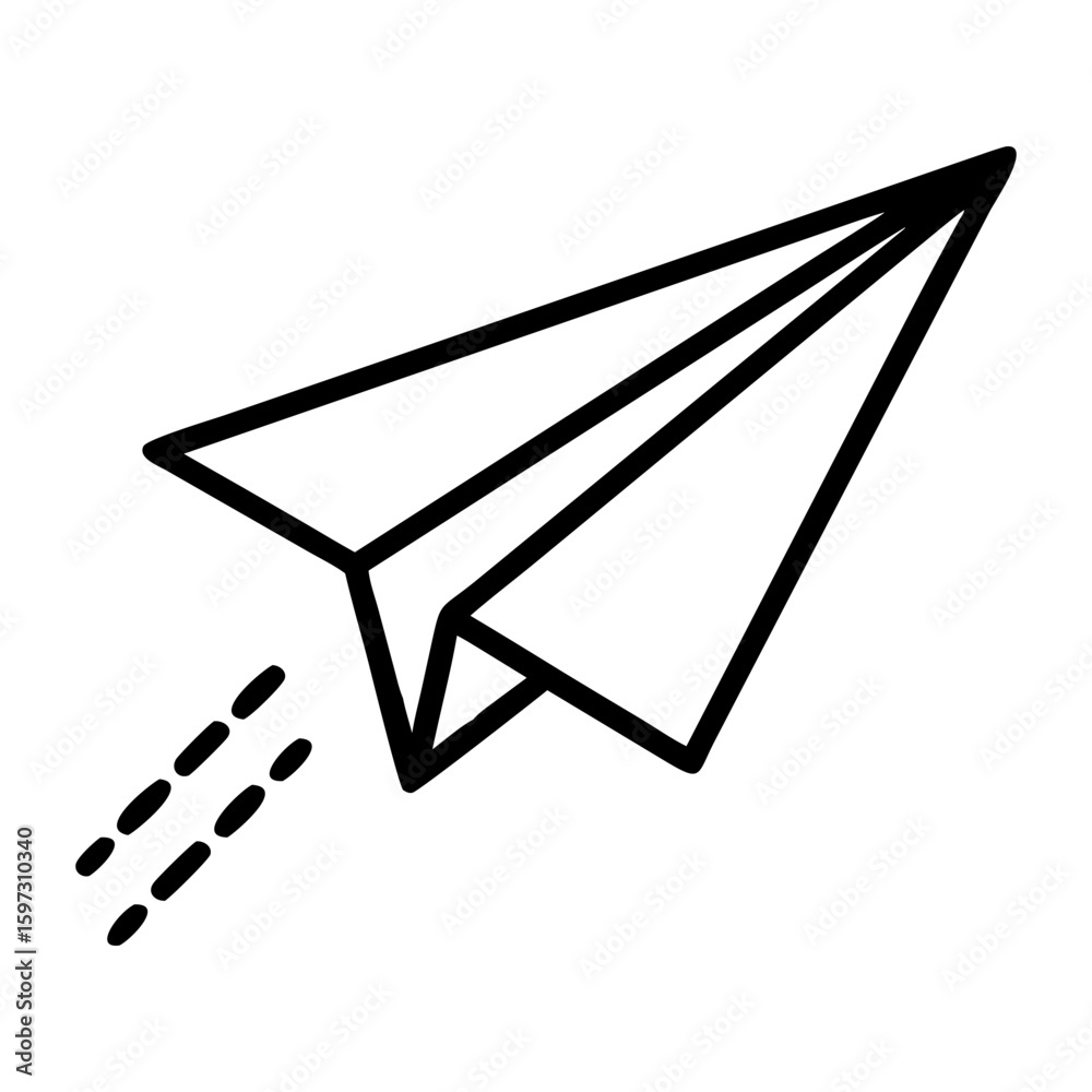 Poster a simple outline of a paper airplane soaring through the air with trailing lines indicating motion a