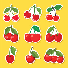 Cherry berry sticker icon set collection in flat style. Fresh fruit vector illustration on isolated background. Fresh cherry sign business concept.