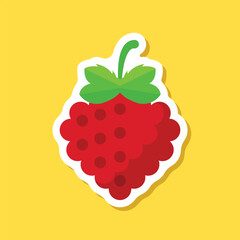Raspberry fruit sticker icon in flat style. Raspberries berry vector illustration on isolated background. Nature snack sign business concept.