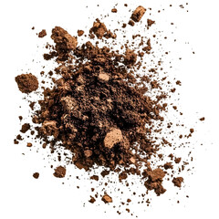 Pile of rich, dark brown soil with small clumps, perfect for gardening, landscaping, or agricultural concepts with natural earth tones.