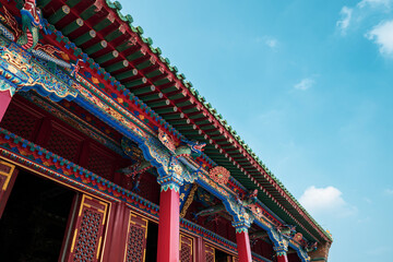 ancient architecture art of Qing Dynasty imperial palace in Shenyang, China