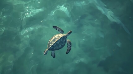 Obraz premium Sea turtle swimming in turquoise water.