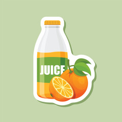 Orange juice paper sticker icon in flat style. Fruit drink vector illustration on isolated background. Fresh juice sign business concept.