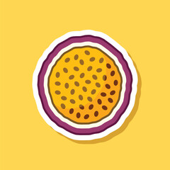 Passion fruit sticker icon in flat style. Passionfruit vector illustration on isolated background. Nature snack sign business concept.